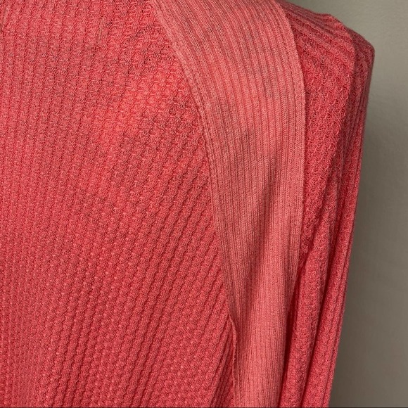 Free People Long Sleeve Waffle Boho V Neck Slouchy Top - Picture 7 of 10